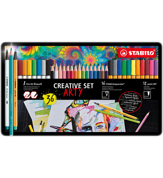 Creative Set ARTY Art, Aquacolor (16 pcs) + Point 88 (12 pcs) + Pen 68 Brush (8 pcs), Set x 36 Unds.